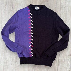 Vintage IZOD CLUB Geometric Black Purple Pink Knit Acrylic Sweater Baseball M